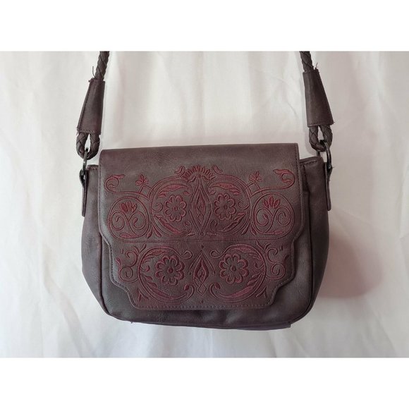 Circus for Sam Edelman Intricate Design Maroon Faux Leather Purse - Picture 2 of 8